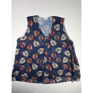 NorthStyle Sleeveless Blouse Leaf Print Chiffon Layered Fall Nature Women 3X